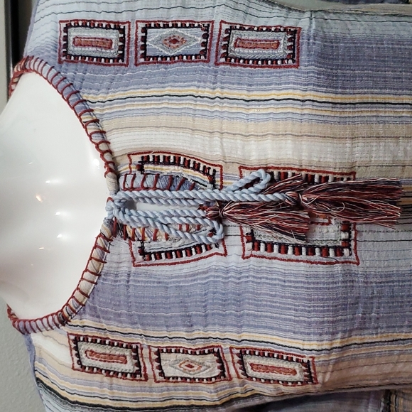 New Directions Womens Blue Striped Boho 3/4 Sleeve Embroidered Blouse-EUC-Sz S - Picture 3 of 15